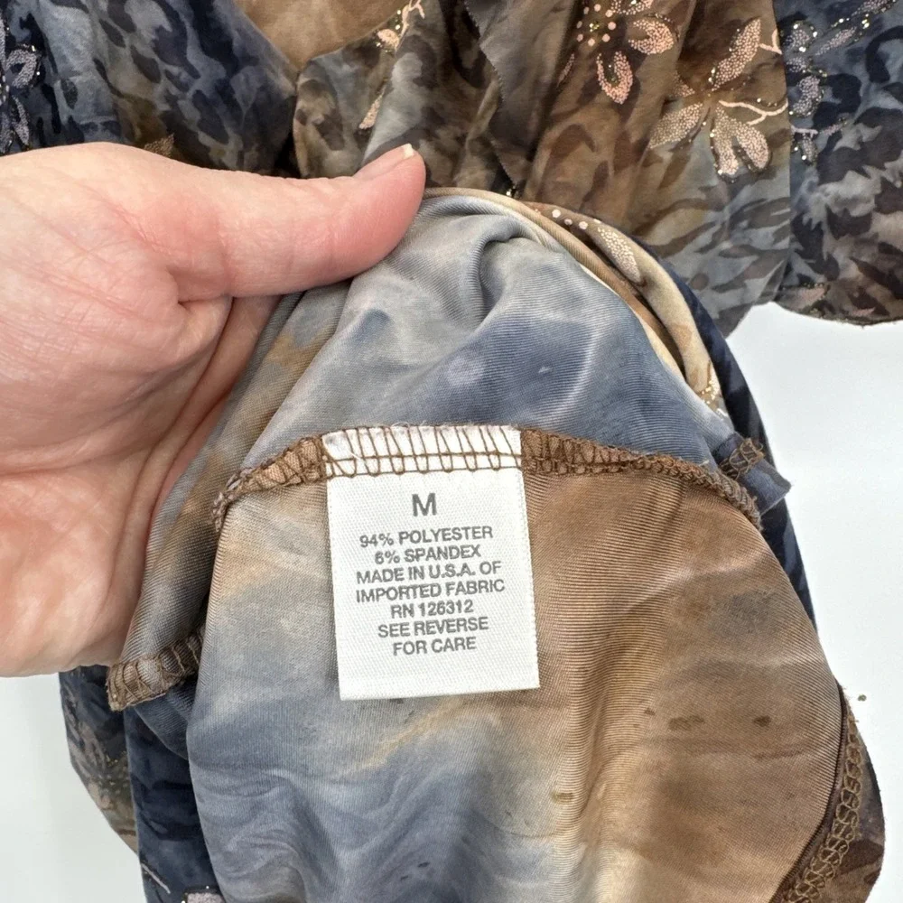 Vintage Y2K Dressbarn Top Womens Medium Brown Gray Grunge‎ Fairy Ruffle Sparkle
